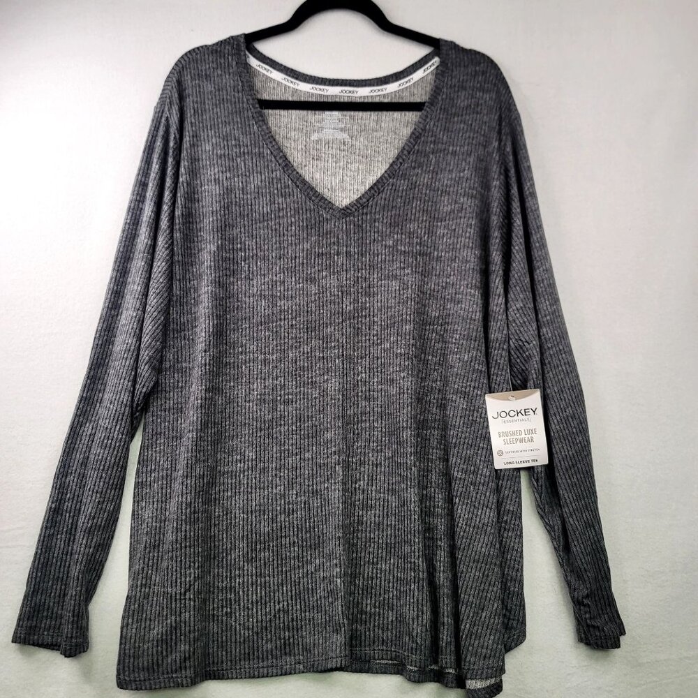 Jockey Gray Ribbed V-Neck Long Sleeve Pajama Top